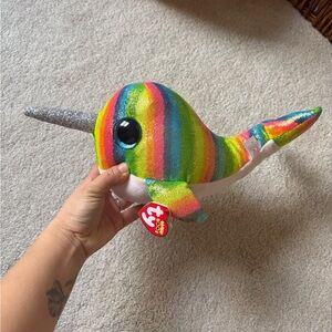 TY Beanie Boos Magical Sea Unicorn Nori the Narwhal Rainbow Plush Toy - 9 inches